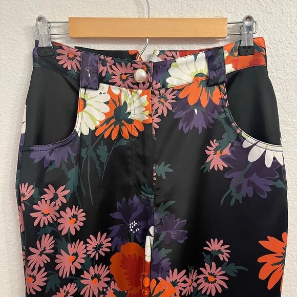STAUD Austin Pants Size 4 Satin Floral Bloom Flares Black - Picture 4 of 16